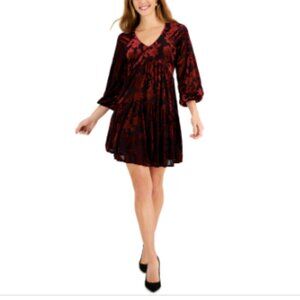 Taylor Petite Ice Velvet Burnout Dress - Black Ruby